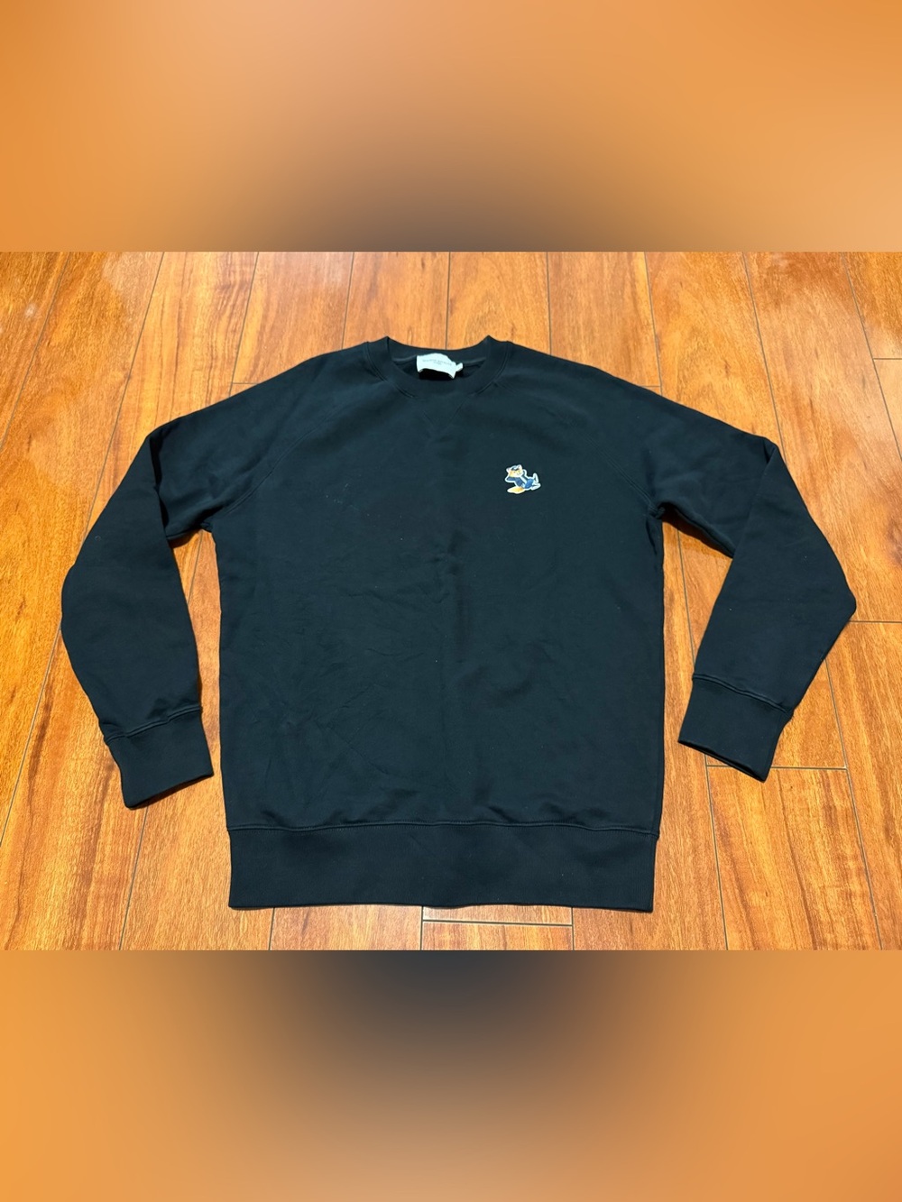 MAISON KITSUNE Black Crewneck Sweatshirt with Fox Patch